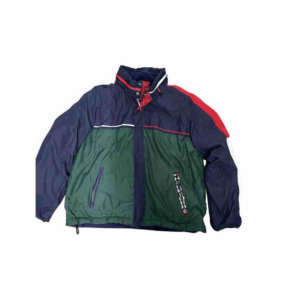 Tommy Hilfiger Y2k Jacket XXL Blue Green Red Fleece Lining Reversible‎ - Picture 1 of 9
